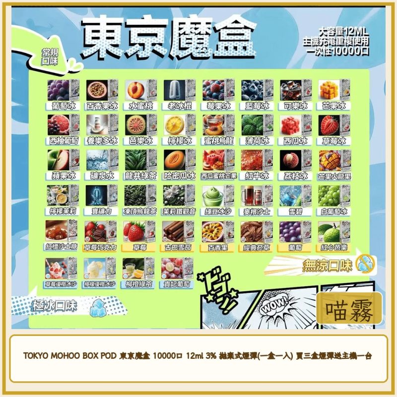 card_4446 TOKYO MOHOO BOX POD 東京魔盒 10000口 12ml 3% 拋棄式煙彈(一盒一入) 買三盒煙彈送主機一台